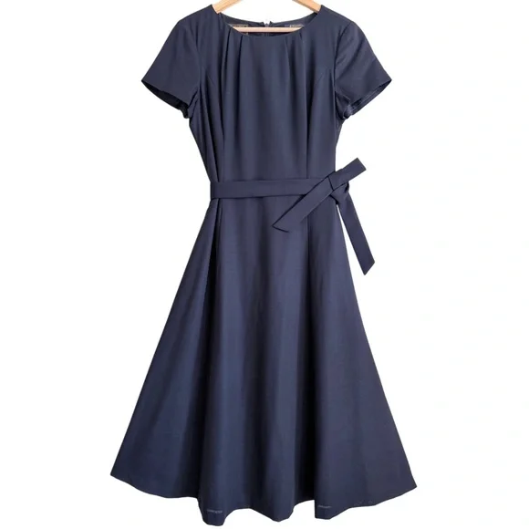 BROOKS BROTHERS Loro Piana Preppy Business Casual Classic Belted Midi Dress 12 - Picture 1 of 11